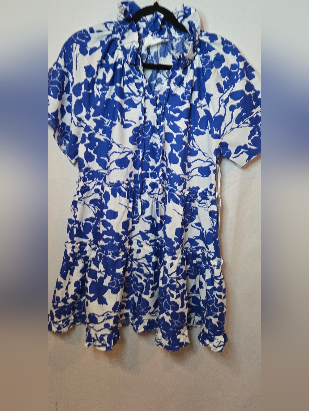 NWT Tuckernuck Hyacinth House Thea Blue Floral Short Sleeve Ruffled Mini Dress S - Picture 2 of 9